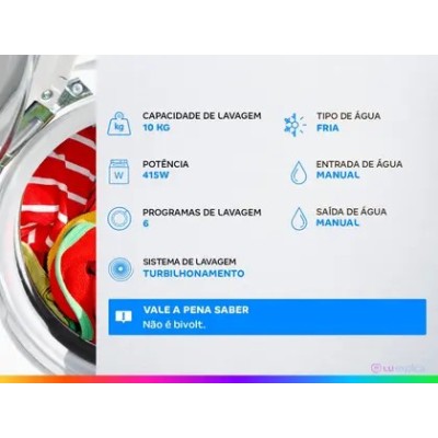 Tanquinho 10Kg Suggar Lavamax Eco Desligamento Automático Timer Flitro Cata-Fiapos