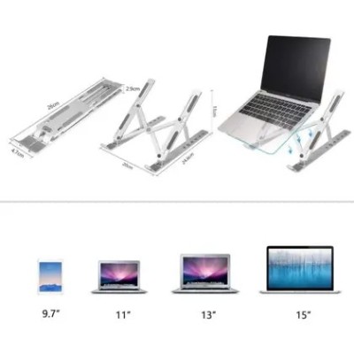 Suporte Aluminio De Notebook Articulado Dobrável Ergonomico Prateado - Marblue