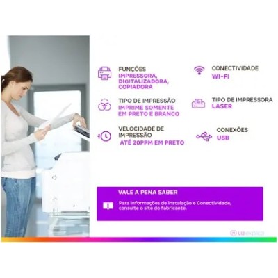 Impressora Multifuncional HP Laser 135W Preto e Branco Wi-Fi USB