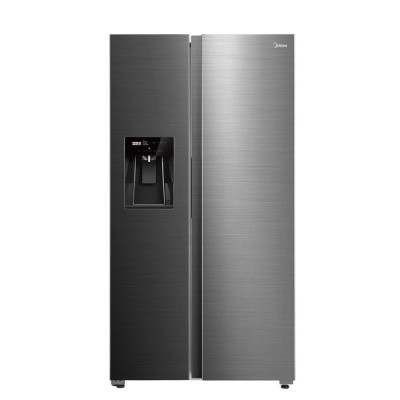 Geladeira Side by Side 570L Dispenser Água e Gelo Inverter cor Inox Midea