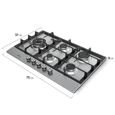 Cooktop 5 Bocas a Gás Inox com Grade de Ferro Fundido Midea