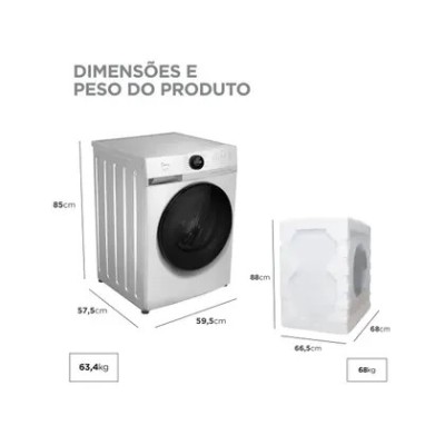 Lava e Seca Midea Slim 11kg HealthGuard Smart Inverter Água Fria e Quente Branca